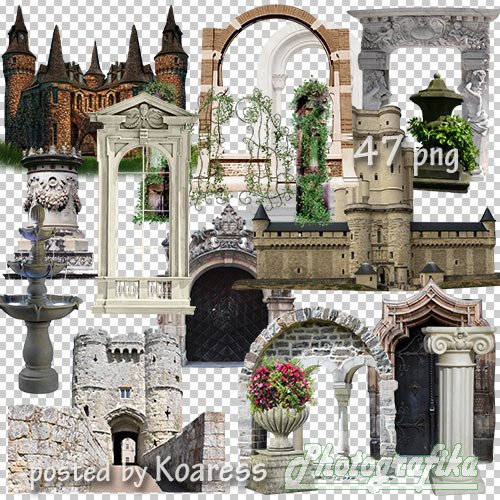 Клипарт png для дизайна - старинные замки, арки, фонтаны и другие элементы архитектуры